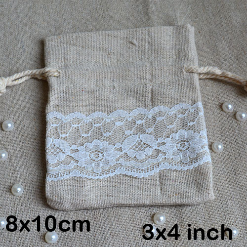 

Lace Linen Gift Pouch 8x10cm 9x12cm 9x15cm pack of 50 Party Favor Jute Bag Sack