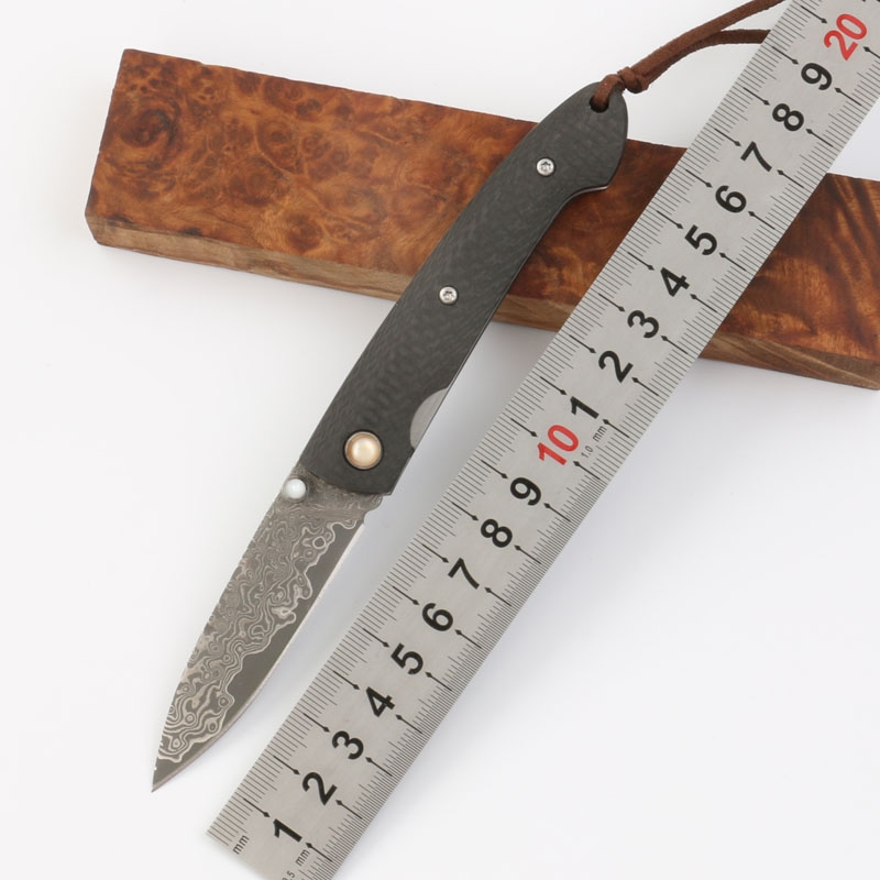 

New Damascus Tactical Folding Knife Carbon Fiber Handle Outdoor Camping Hunting Survival Pocket Knife Utility EDC Tools Xmas Gift Collection