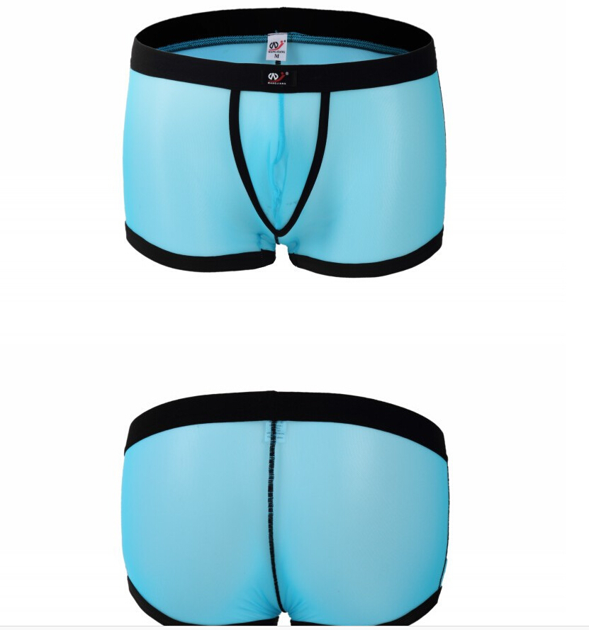 

Men underwear Boxer briefs Mens panties bugle pouch Sexy gauze shorts the novelty Mesh underwear 6 colors choose, Blue