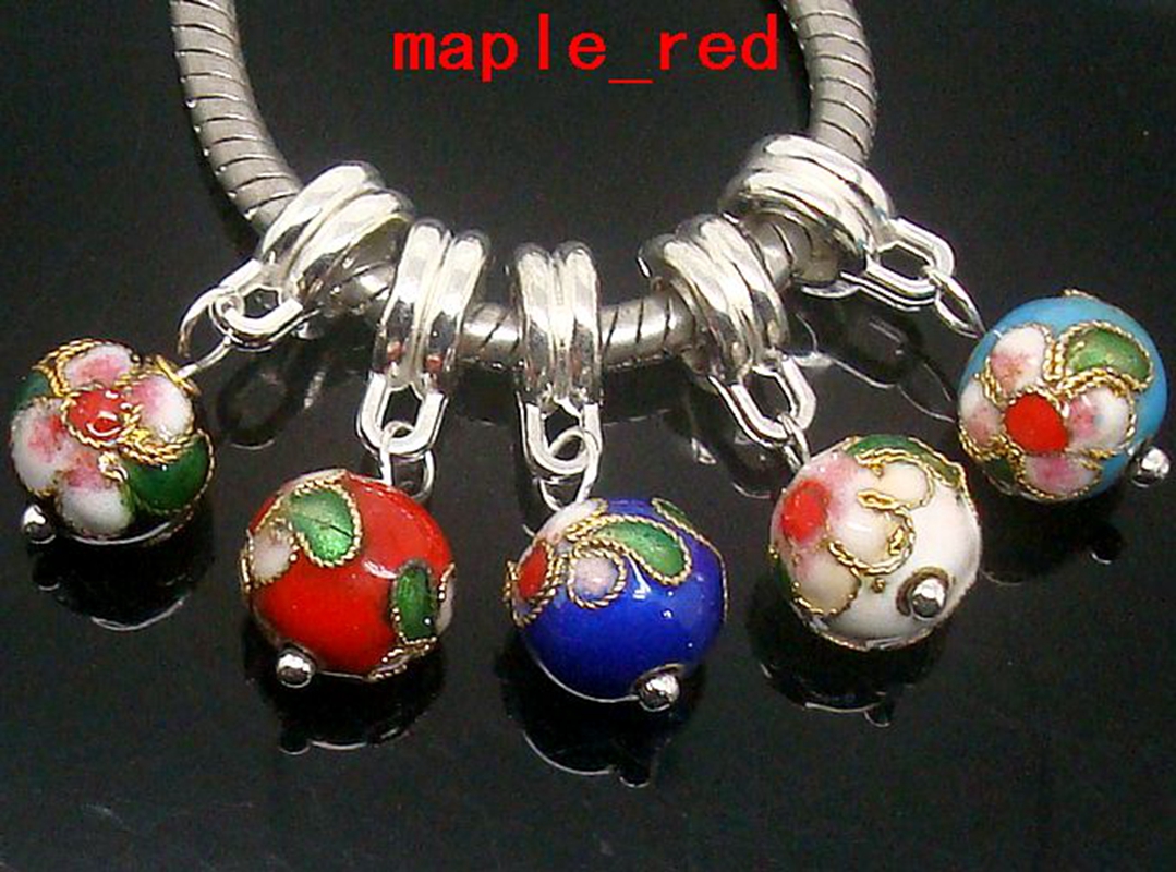 

Wholesale 50pcs/lot Mixed Beautiful Round Cloisonne flower Beads 10mm Dangle Pendants fit European Bracelet & Necklace, Black