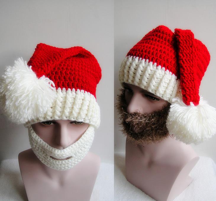 

New Crochet Hat Beard Set Christmas Hat Handmade Santa Cap Beanies Mask Set Knitted Santa Hat M99, Hat+brown beard