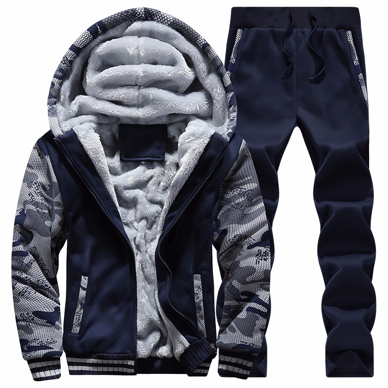 

Wholesale-Men Sweatshirts Suits Winter Warm Sport Tracksuit Fashion Hoodies Casual Mens Sets Clothes Cool Track Suit D62, Black