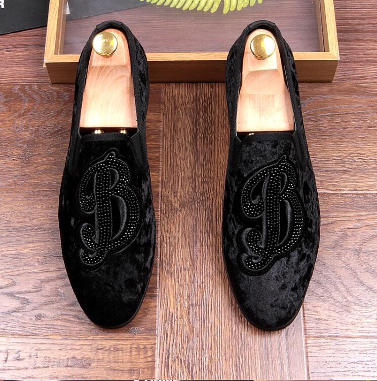 

New style Strass Men Loafers Black Suede Tiger Rhinestones Slippers Party Wedding Dress Shoes Tassel Men's Flats Genuine Leathe Z268