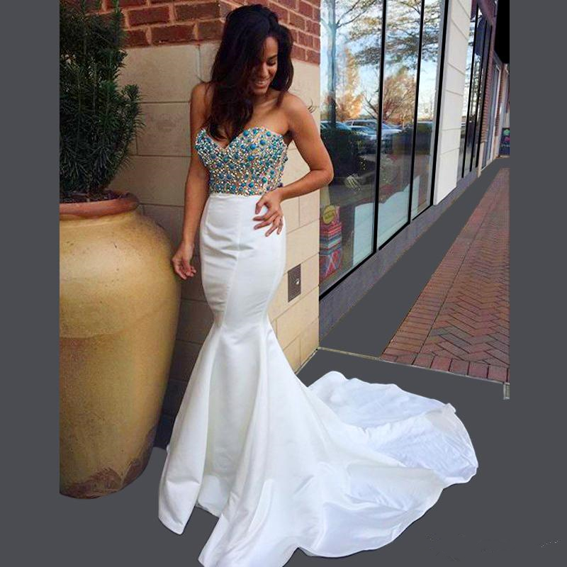 New Arrival Girl's Prom Dresses 2021 Formal Evening Party Gown Pageant Dress Luxury Crystal Beaded Long Mermaid Prom Dresses Free Shipping-image-389694275