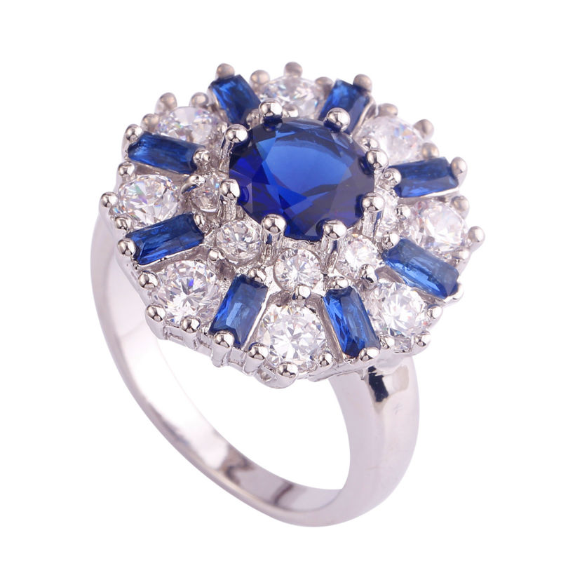 

Factory Flower Series 925 Jewelry White & Blue Topaz Silver Party Ring Size 7 8 9 10 11 12 Wholesale Free Shipping