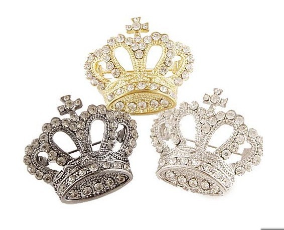 

Upscale crown brooch crystal brooch female retro sweater suit shawl pin buckle hijab pins free shipping, Gray