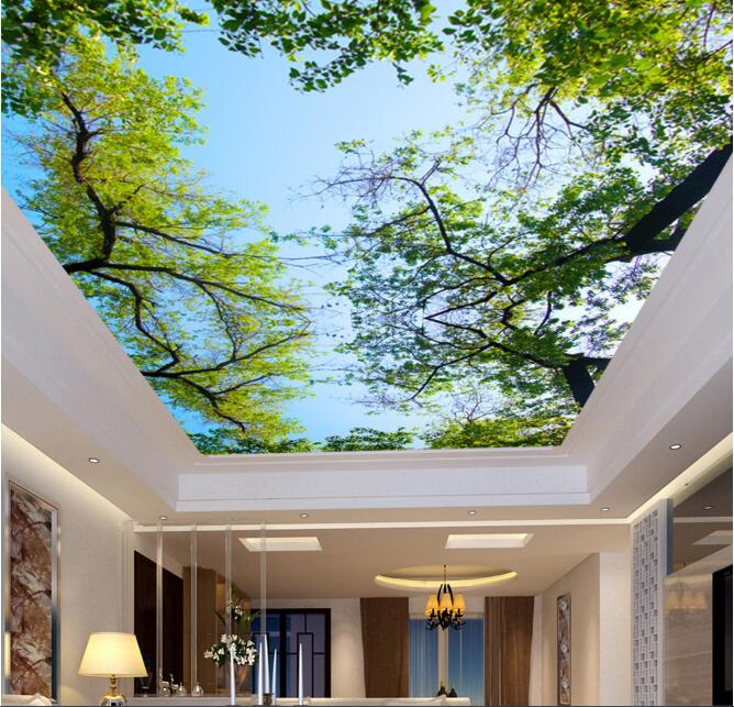 

3d wallpaper custom photo non-woven mural wall sticker 3 d Green trees and blue sky ceiling mural painting 3d wall room murals wallpaper, Picture shows