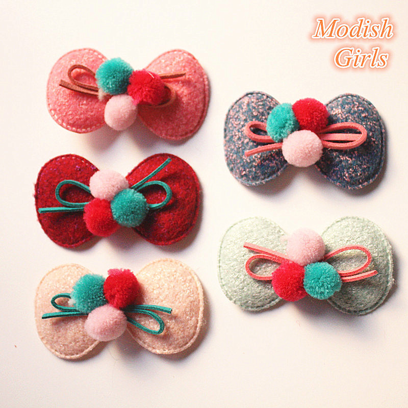 

20pcs/lot New Round Bow Soft Knot Hairbands Bestseller Cotton Ball Felt Hair Clip Baby Barrettes Leather Bowknot Hair Clips Kids, Light green hairpins