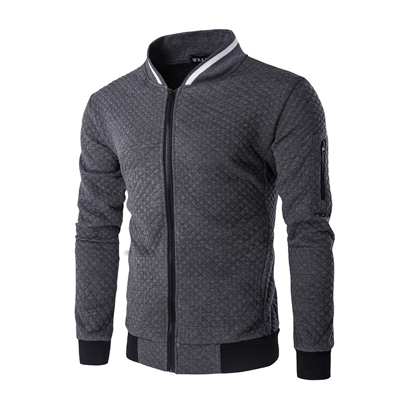 

Wholesale- new casual fashion men diamond lattice collision color collar Baseball jacket zipper Slim solid color cotton coats bomber jacket, As pic