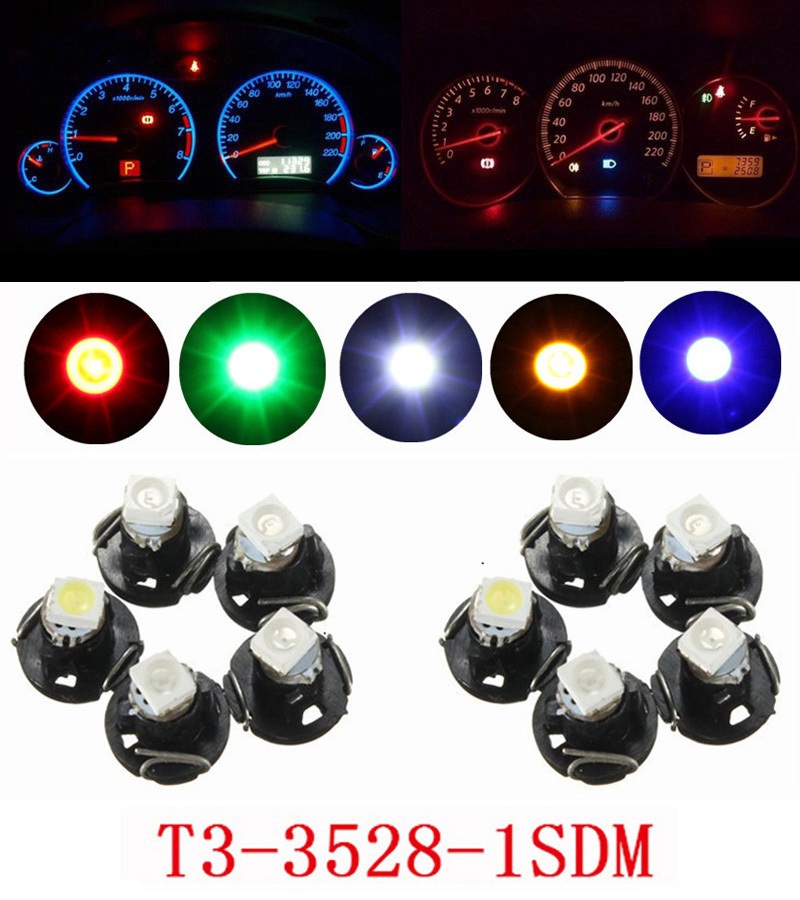 

100pcs T3 Bulbs LED 5050 SMD Car Board Instrument Panel Lamp Auto Dashboard Warming Indicator Wedge Light Red Blue Green Yellow