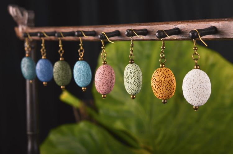 

8 Colors Oval Lava Stone Earrings Perfume Essential Oil Diffuser Earrings Natural Stone Ethnic Earrings Accessories Jewelry for Women