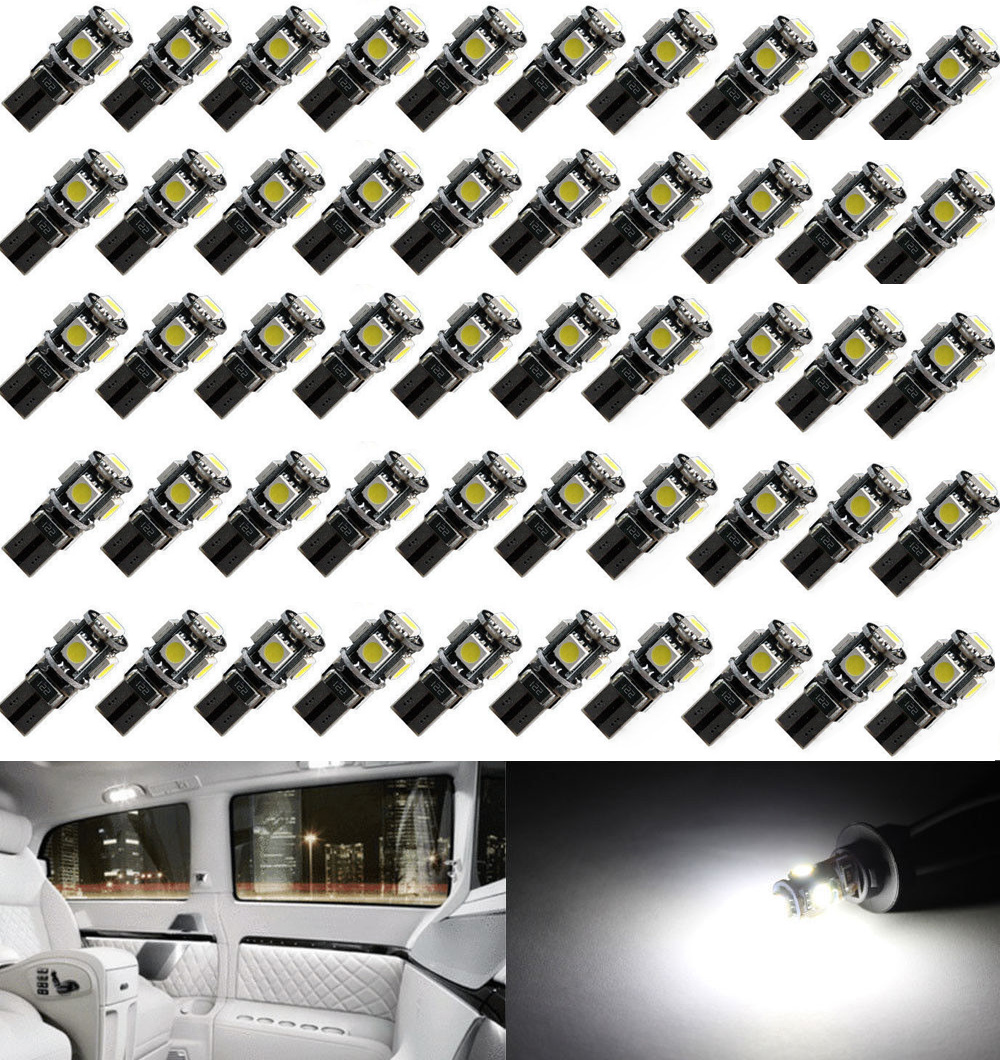 

50Pcs White Canbus Error Free Car T10 W5W 194 168 2825 LED 5-smd Wedge Light Bulb