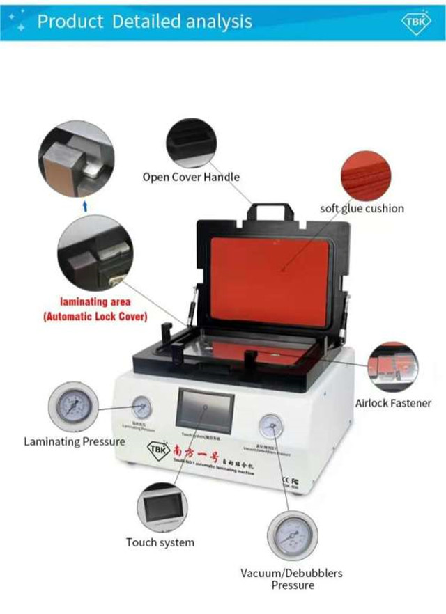 

14 inch Curved Screen Vacuum Laminating and Bubble Auto Removing Machine Laminator Debubbler TBK-808 For Cellphone Repair One Key Star