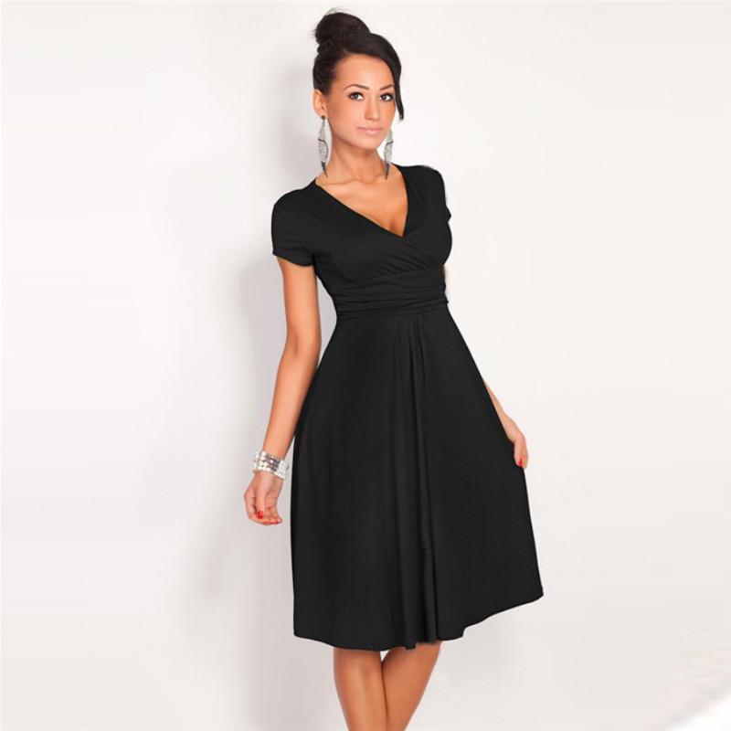 Femmes Élégant Manches Longues pliantes Robes D'été Casual Nouvelle Mode Vente Chaude V-cou À Manches Courtes Robes de Soirée Taille L XL XXL Plu