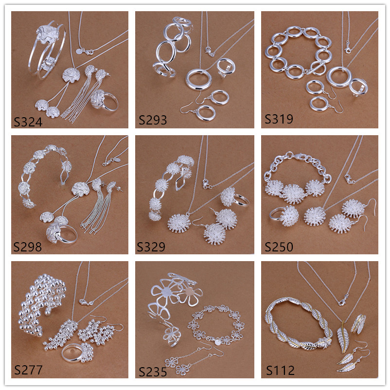 

5 sets mixed style women's sterling silver plate sets,fashion 925 silver Necklace Bracelet Earring Ring jewelry set GTS39 free shipping, Mixed colors