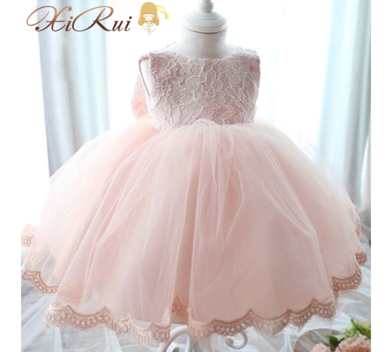 

Newborn Baby Girls Birthday Dresses First Baptism Christening Wedding Party Baby's Dresses Lace Pink Bow Ball Gown Cute Baby Dress