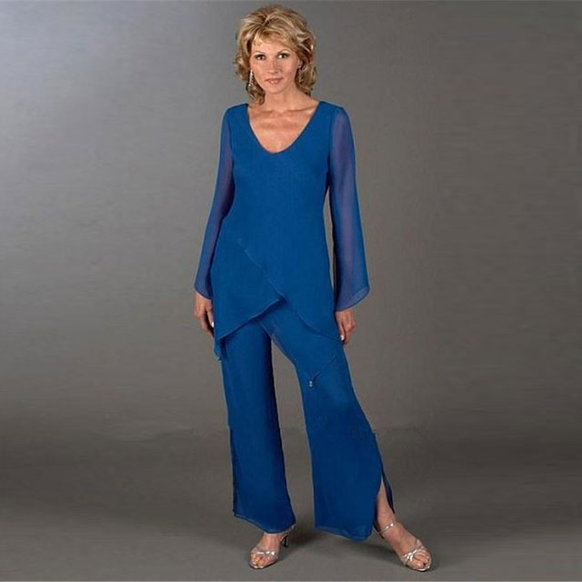 

Royal Blue Split Mother Of The Bride Pant Suits Two Pieces Wedding Guest Dress Plus Size Cheap Tiered Mothers Groom Dresses