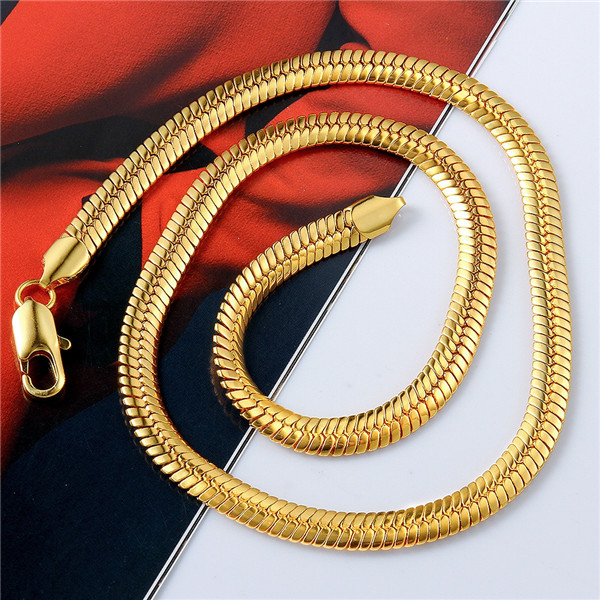 

Christmas gift hot sale 24k 18k yellow gold '8M flat snake necklace jewelry GN816 brand new fashion gemstone necklace free shipping