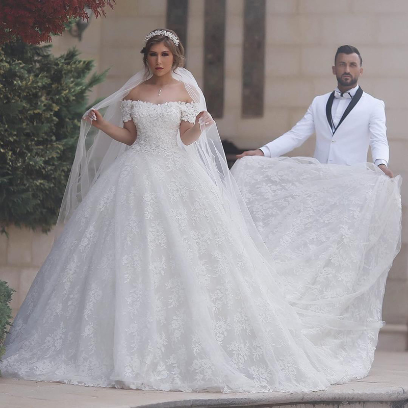 

2017 Luxury Fashion Women Wedding Dresses Full Lace Backless Off Shoulder Cathedral Train Christmas Wedding Bridal Gowns Custom Made, White
