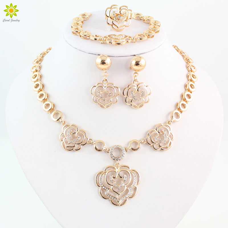 African Women Party Beads Jewelry Set Gold Set Necklace Bracelet Ring Earings Jewelry Gold Plated Jewelry Set
