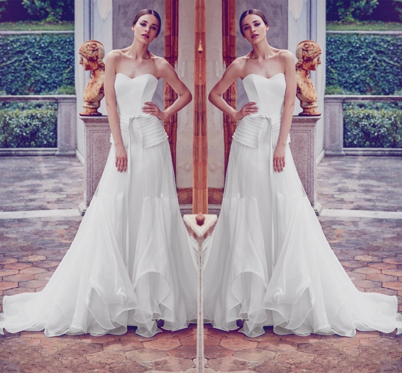 

Simple Design Chiffon A Line Wedding Dresses 2017 Summer Sweetheart Ruffles Beach Bridal Gowns Backless Sweep Train Cheap Wedding Dresses, Champagne