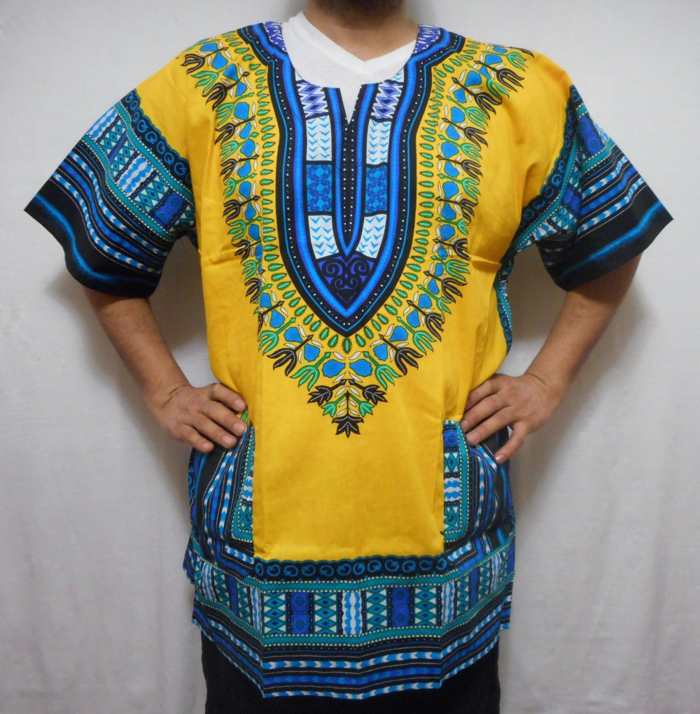 

Wholesale-Hipster Men African fashion design african traditional print Dashiki T tee Shirt dress african women bazin dress, Whiteblue