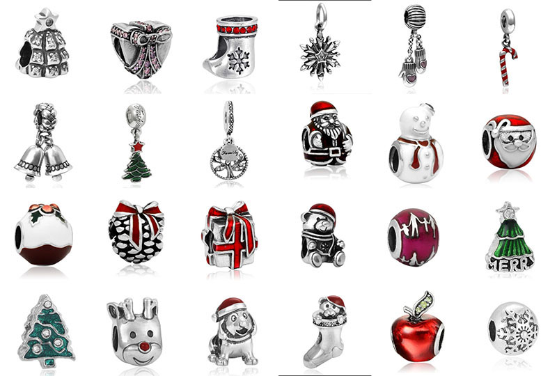 

Wholesale 30pcs Mixed Theme Christmas Charms Bead Silver Charms Pendant Big Hole Beads Fit European Charm Pandora Bracelet Jewelry DIY Xmas