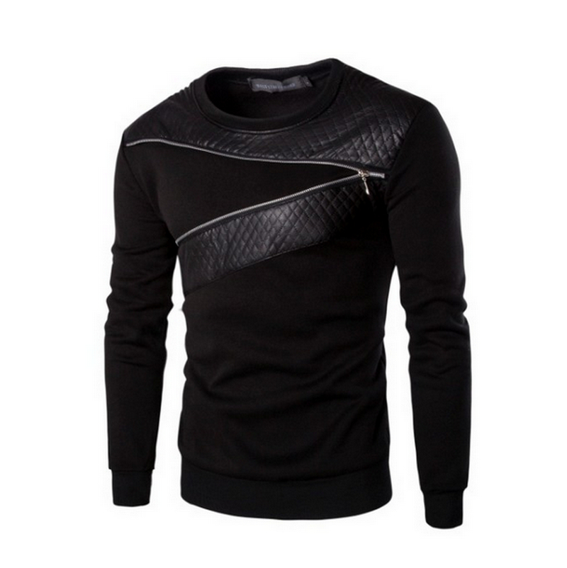 

Wholesale-Plus Size -5Xl Leather Patchwork Hoodies Men Zipper Decoration Sweatshirt Men Casual Sport Coat Fashion Men'S Clothes Hoodie, Hei se