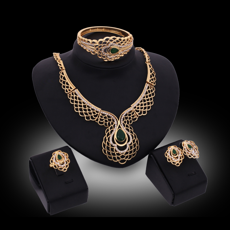jewelry sets Hot Sell Fashion Rhinestone Bride Gift Wedding Jewelry Sets 18K Gold Plated Water Drop Style Party Jewelry 4-Piece Set JS078