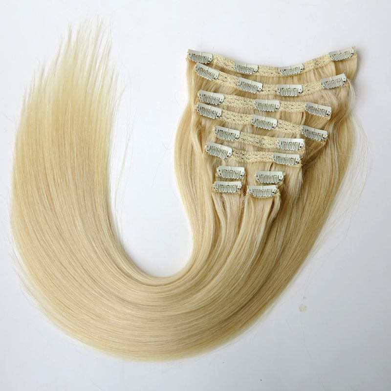 

160g 10pcs/set 20 22inch Clip in Hair Extensions Smooth Brazilian human Hair #613/Beach Blonde Remy Straight Hair more colors