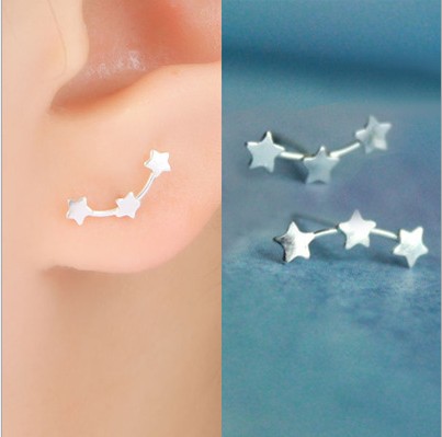 Charm earrings S925 silver sterling earrings 3 chain stars ear studs ear pins gifts for her