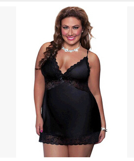 

Wholesale-Plus Size XL-4XLSolid Color Deep V-neck Sleepwear Sexy Lace Pajamas Women Nightgown Silk Feeling Harnesses Nightwear, As the photo show1