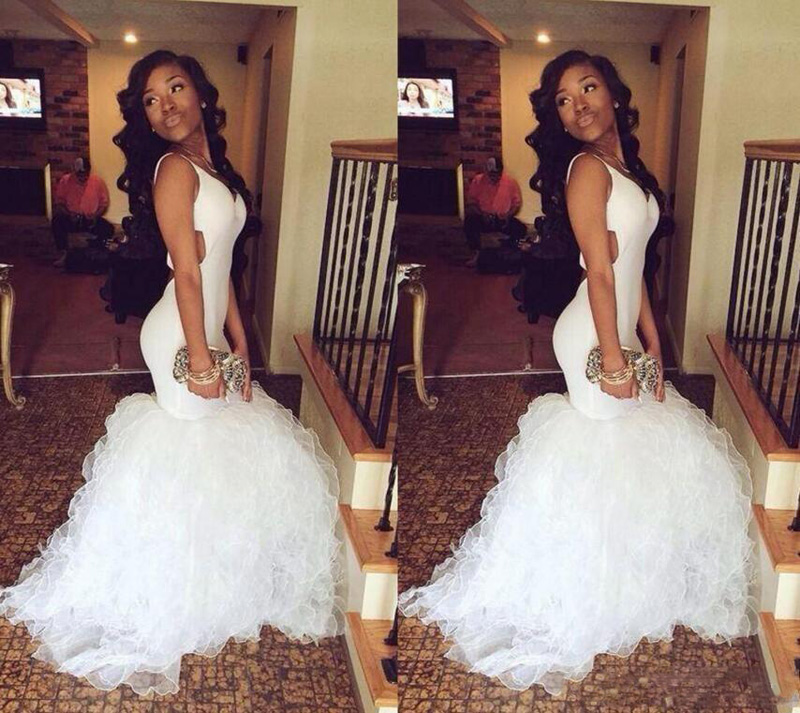 

New Sexy White Dubai Mermaid Black Girl Wedding Dresses 2K16 Vestidos Sweetheart Criss Cross Back with Tiered Ruffles Wedding Party Dress