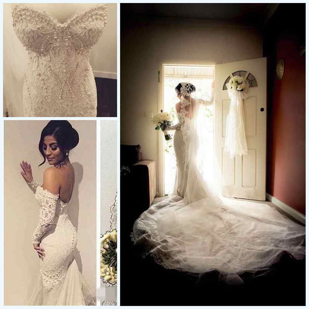 

Elegant Chapel Train Lace Mermaid Wedding Dress Pearl Sweetheart Bridal Gowns 2019 Tulle Fishtail vestidos Custom Made, Ivory
