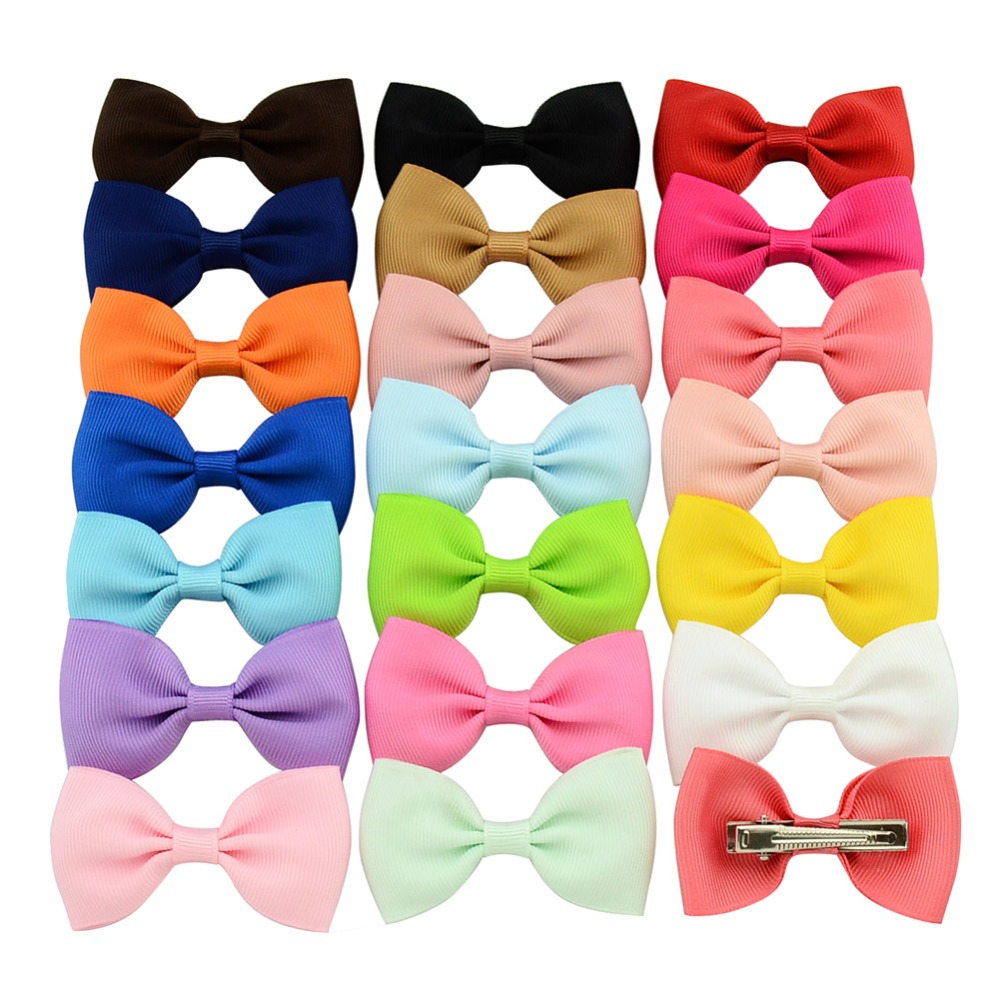 

Wholesale- 20pcs/lot Cheering Candy Barrettes Baby Toddler Bowknots Solid Ribbon Hair Clip Bows Girls Hairpins Hair Accessories, Multi