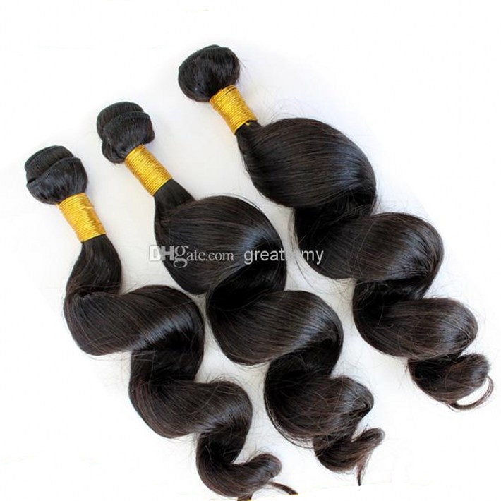 

Queen Quality Hair Products 1pc retail Wavy Loose Wave European Hair Extension Mini 3bundles Greatremy Human Hair Extensions, Natural color