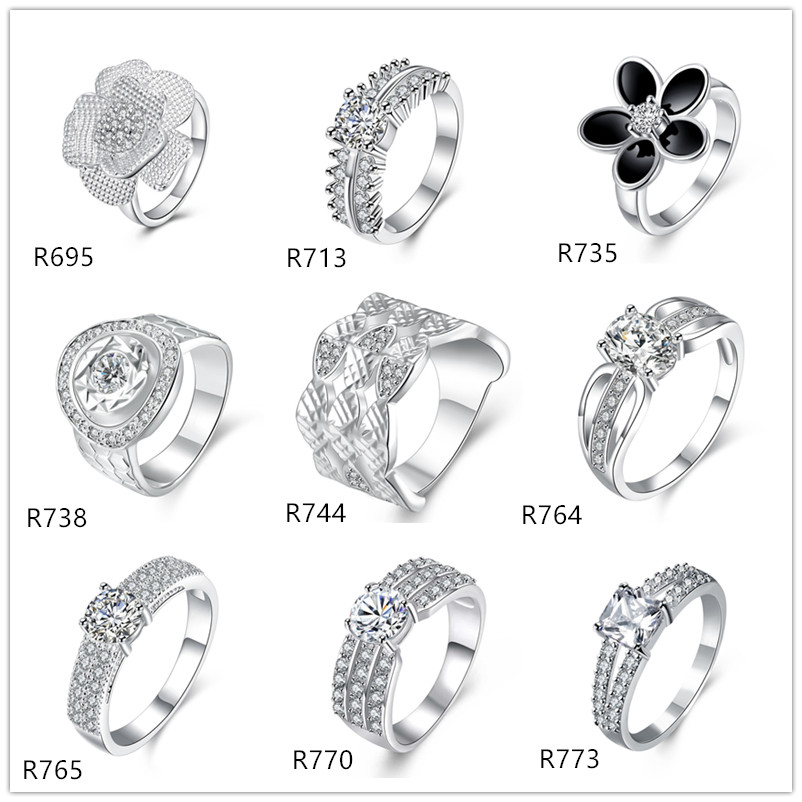 

Women's plated plated sterling silver ring 10 pieces a lot mixed style EMR49,factory direct sale burst models fashion 925 silver plate ring