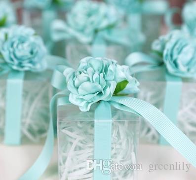 

Wedding Favors Candy Boxes Romantic Roses Silk Flowers Favor Holders Gift Boxes Plastic Clear Silk Cube, Pink