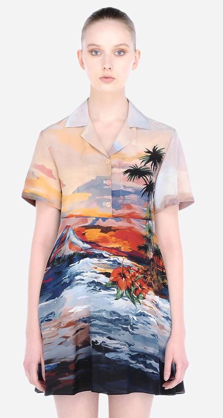 

Fashion Print Women A-Line Dress Short Sleeve Casual Dresses 030311, As pictures