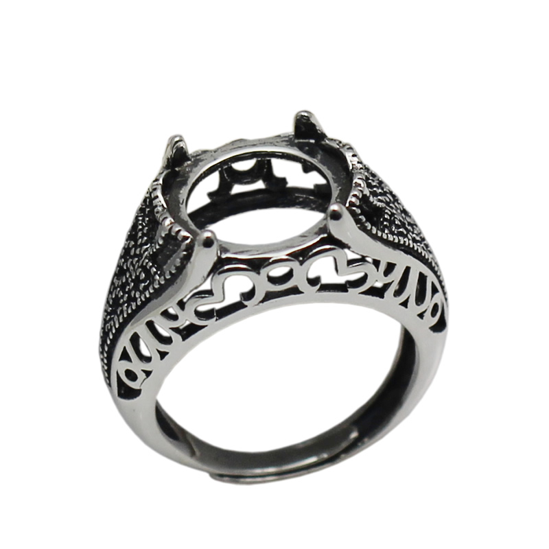 

Beadsnice 925 sterling silver filigree ring setting fits 12mm round cabochon antique silver tone handmade rings for woman ID 33760