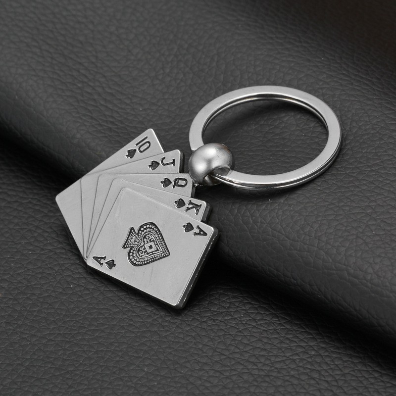 

Fashion poker key rings alloy Royal Flush pendant poker keychain key chains bags key pendant jewelry promotion Christmas gift, Silver