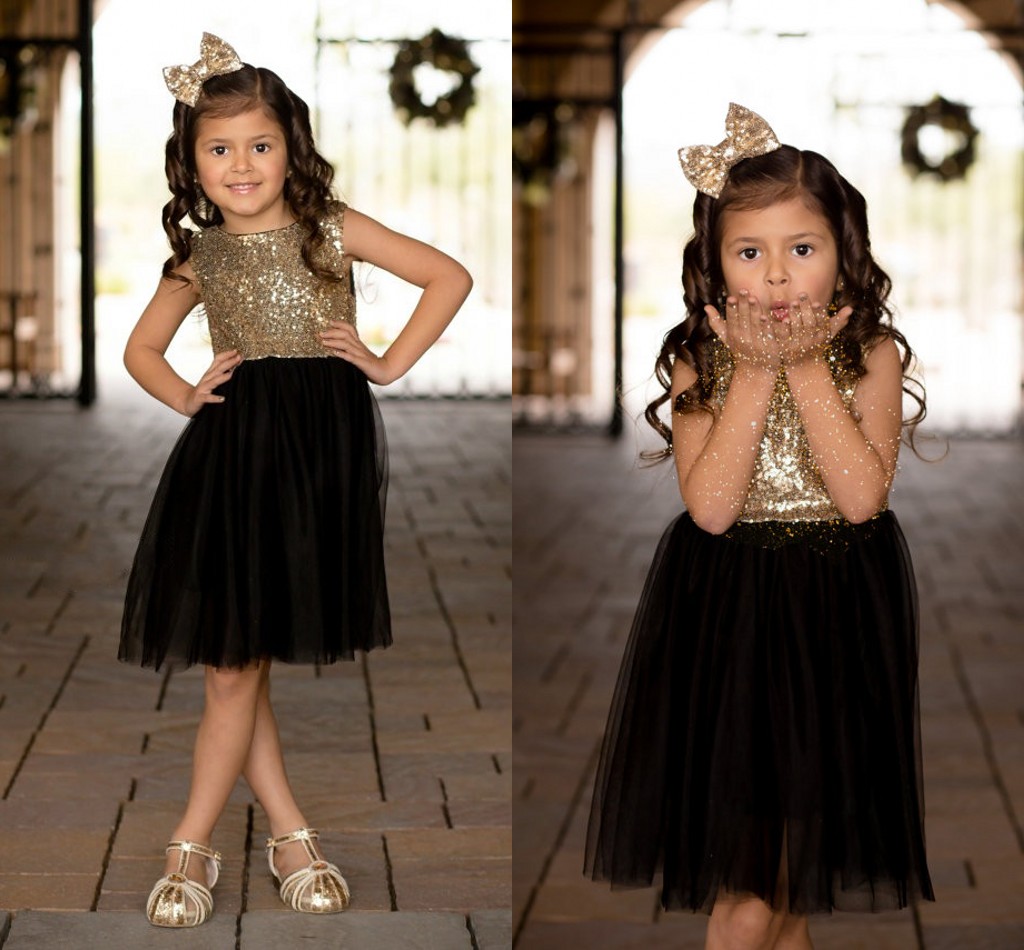 

Black Gold Sequins Tulle Flower Girls Dresses For Weddings Children Party Dresses Sparkly Girls Pageant Dresses Knee Length, Purple