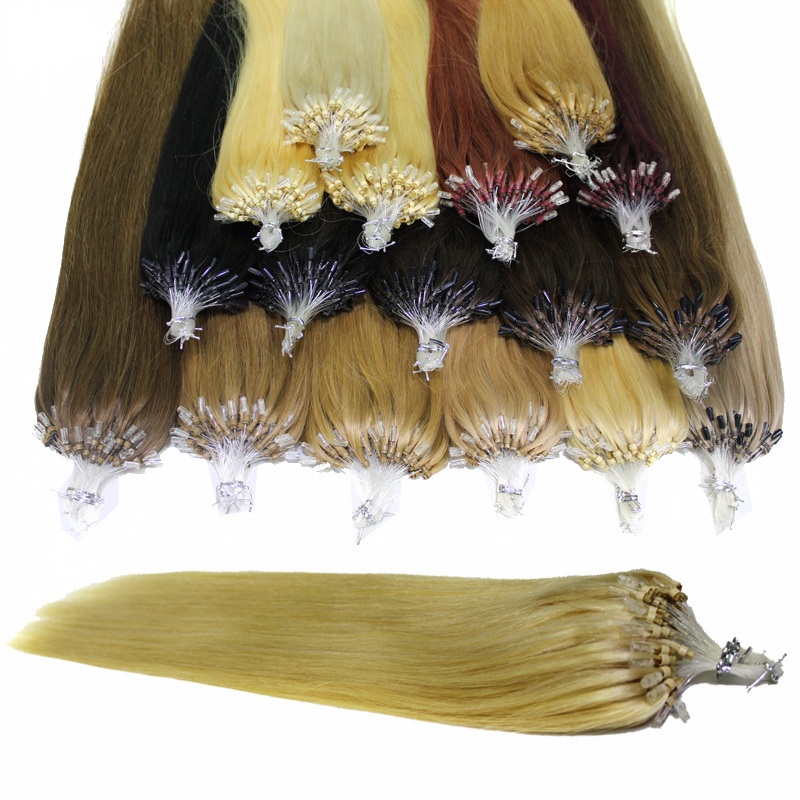 

100g/lot Micro Ring Loop Human Hair Extensions Brazilian straight 100strands #1 #1B Black #8 #10 brown #27 #60 #613 blonde #99J
