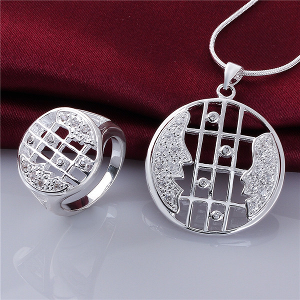 

Brand new high grade 925 sterling silver Zircon Pierced Set jewelry sets DFMSS769 Factory direct sale free shipping wedding necklace ring