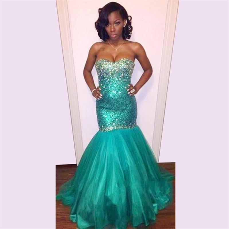 

New Sparking Mermaid Prom Dresses Sexy Open Back Sweetheart Tulle Ruffle Formal Party Gowns Sequins Rhinestone Arabic Vestidos De Festa, Daffodil