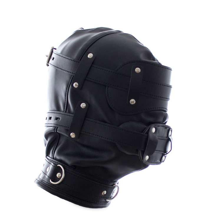

Leather Hood Full Mask Eyes & Soft Gag Detachable Bondage Couple Flirting Toy HD001