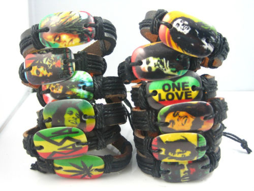 

new 12 pieces Bob Marley Jamaica Reggae Music Rasta leather cuff bracelets, White