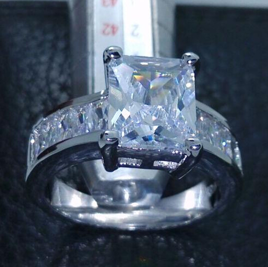 

Luxury Size 6/7/8/9/10 Jewelry white Topaz CZ princess cut Simulated diamond 10kt white Gold Filled Wedding Engagement Ring gift with box