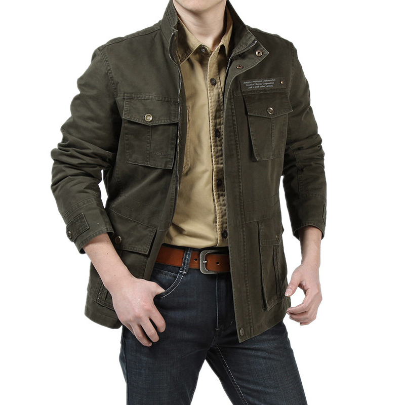 

Wholesale- 2017 Europe middle-aged style men's spring casual brand jackets black coats man autumn 100% pure cotton khaki jacket army coat, Afs01358 army green