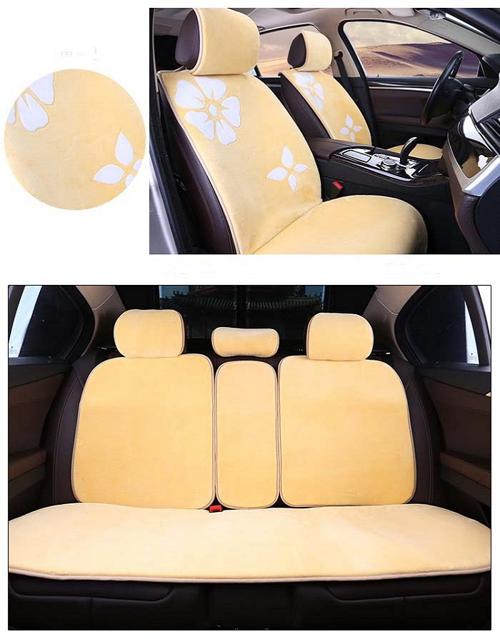 

Auto Car Seat Cover full sets Universal Fit 5 seat SUV sedans front/back seat mats automotive interior warm soft short fur flower